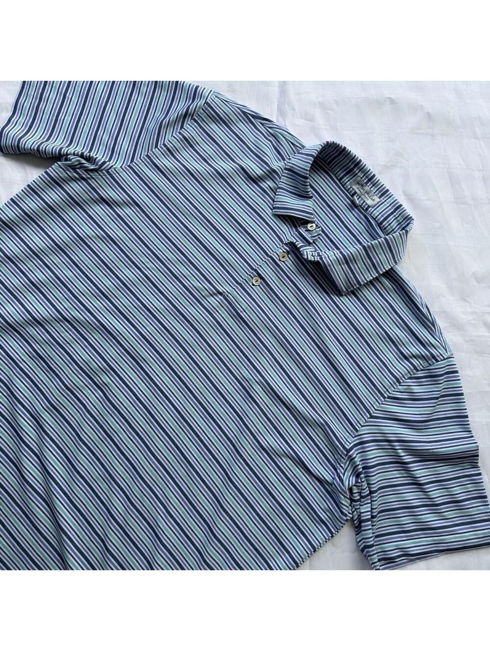 Peter Millar Summer Comfort Polo Shirt Men’s XL Blue Green Striped Golf Performa